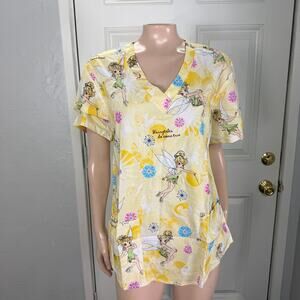 NEW Disney Tinkerbell Womens Shirt Small Scrub Top Tinkerbell Cotton S/S ZZ10